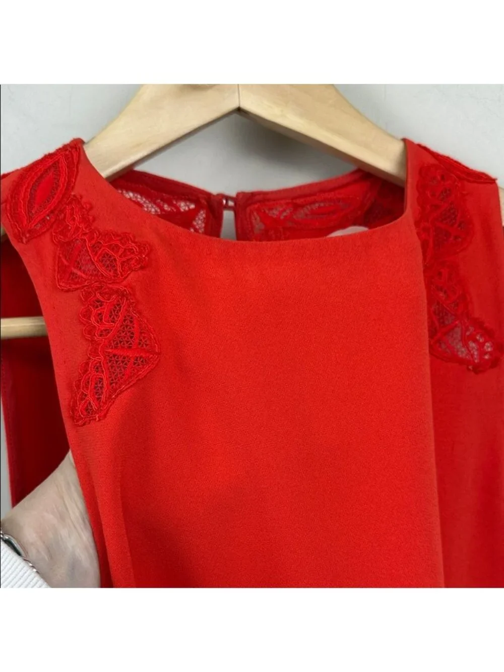 Jonathan Simkhai Red Sleeveless Lace-Detail Tank Top